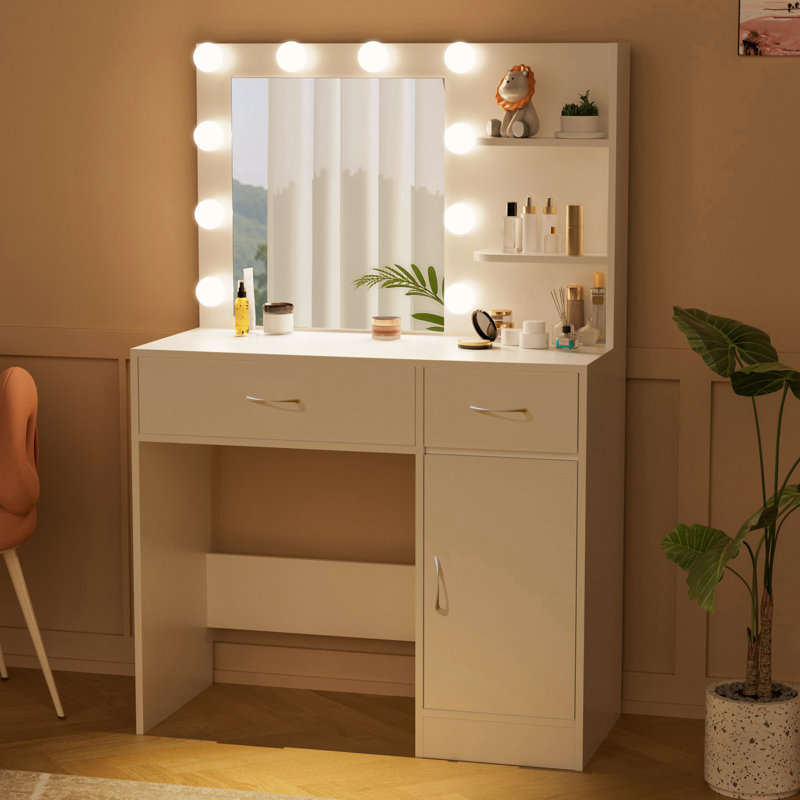 Coiffeuse avec ampoules, white