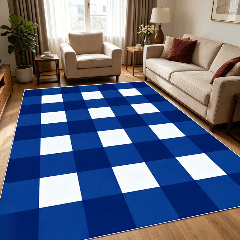 1PC Blue And White Gingham Checkered area rugs for Living Room, Soft and Comfortable, Suitable for all seasons, easy-to-maintain, machine washable Indoor floor mat, Under Table Farmhouse suitable for kitchen, dining room, bedroom, entryway, backyard