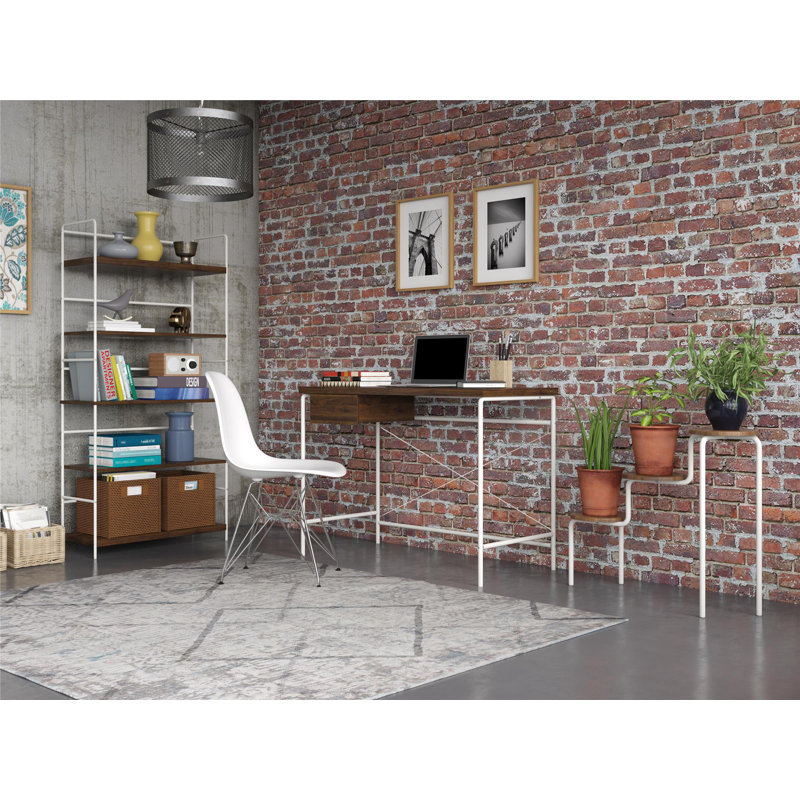 Walnut and Gray MDF Writing Desk with Metal Base