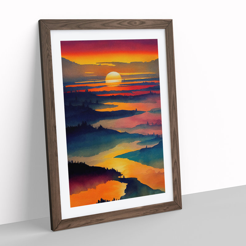 XV1022-4315X Sunset Mountain No.5 - Print, 36cm H x 27cm W, Walnut Framed Paper
