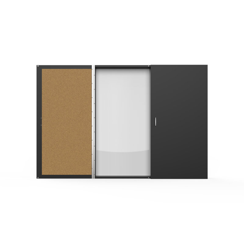 Armoire pour tableau blanc en porcelaine magnétique avec portes en liège Ghent, gris, Oui