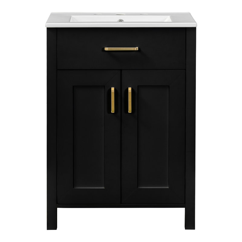 Ensemble de meuble-lavabo 24 po avec lavabo en céramique, Noir