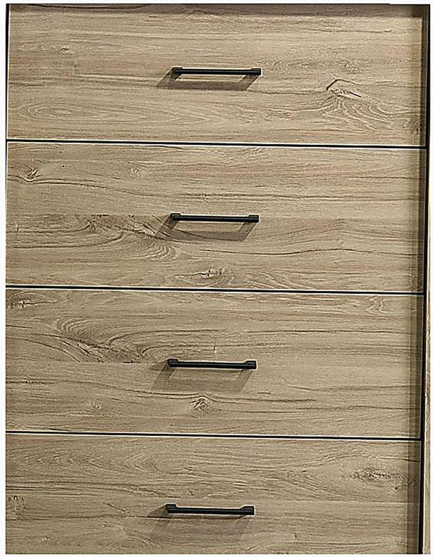 Commode 4 tiroirs avec poignées noires Seraphiel, Chêne clair