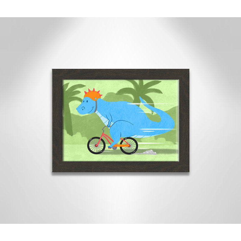 «Riding Dino 1», impression sur papier, H 24,5 po x l 34,5 po x P 0,6 po, Encadré plat à grain de bois noir