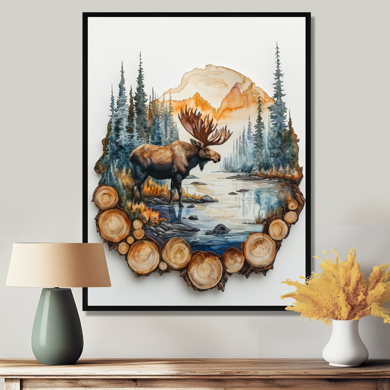 Reproduction d'art sur toile Gislain Canadian Moose Into The Forest III - Moose, Impression sur cadre flottant, Noir