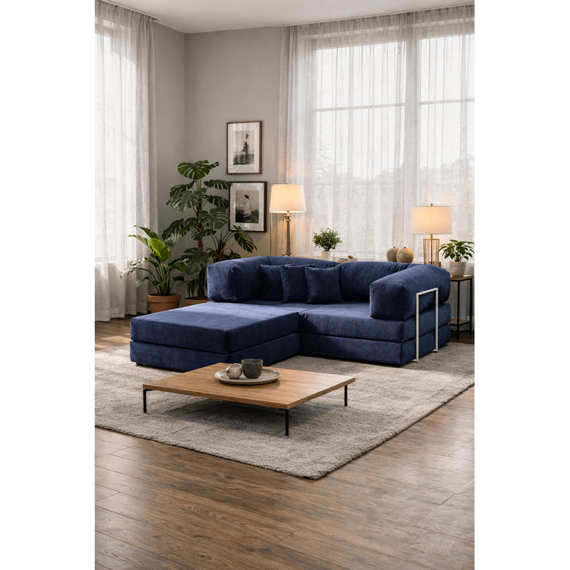 Canapé modulaire en velours bleu, Bleu