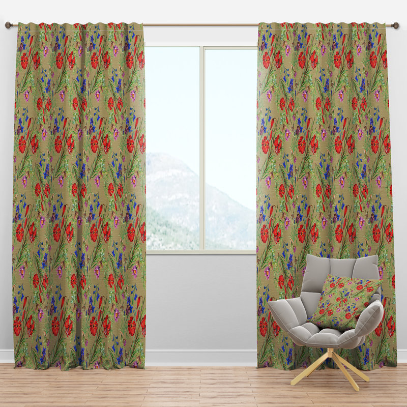 Panneau de rideau simple semi-diaphane avec passe-tringle Blossoming, l 52 po x L 90 po