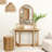35'' Arched Solid Wood Wall Mirror with Woven Bamboo Frame, Natural Wall Decor Accent