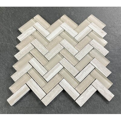 1"" x 3"" Glass & Marble Herringbone / Chevron Mosaic Tile -  ES Stone, GLH2