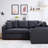 Nov Sectional Sleeper Sofa, 2 Pillows, USB Charger, Black Faux Leather