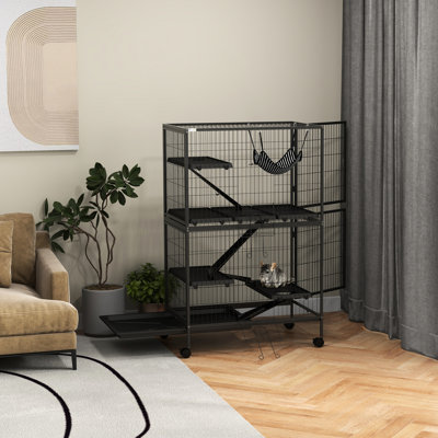50" Ferret Cage 5 - Chinchilla With Accessory, 4 Doors, Removable Tray, Steel, Gray Ornamentation