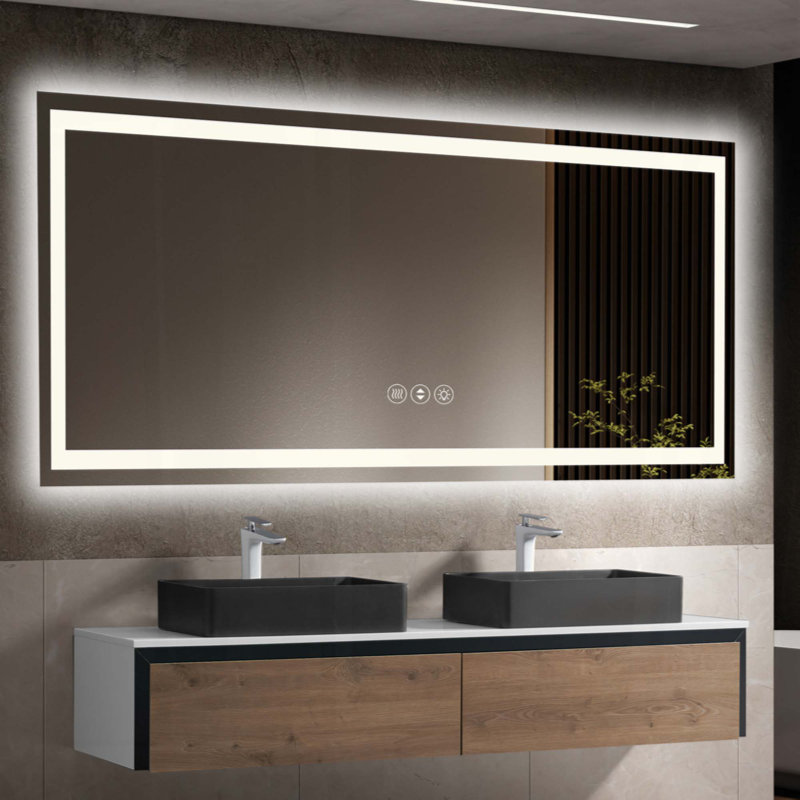 Frameless Dimmable LED Bathroom Mirror – 3 Color Temperatures, Anti-Fog, UL-Certified 5mm Tempered Glass, 36" x 77"