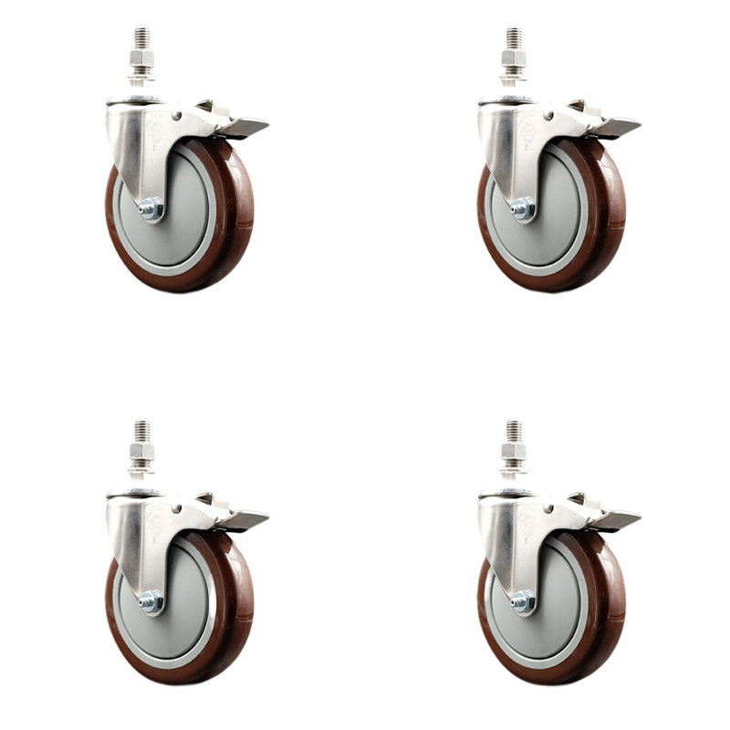 Ensemble de roulettes à tige pivotante en polyuréthane marron 5mm 316SS 12mm