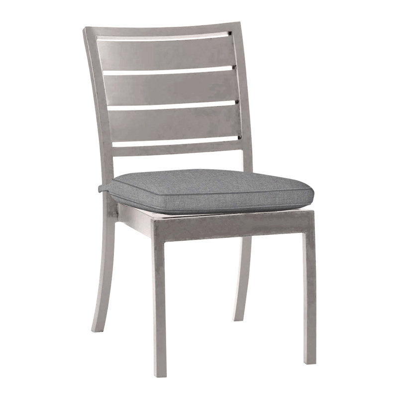 Charleston Aluminum Patio Dining Side Chair With Cushion, Oyster, Welt, Verona Mist