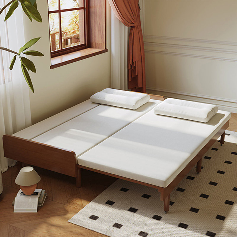 Canapé-lit modulaire en coton et lin blanc crème, 35.43"H*76.77"L*31.5"W