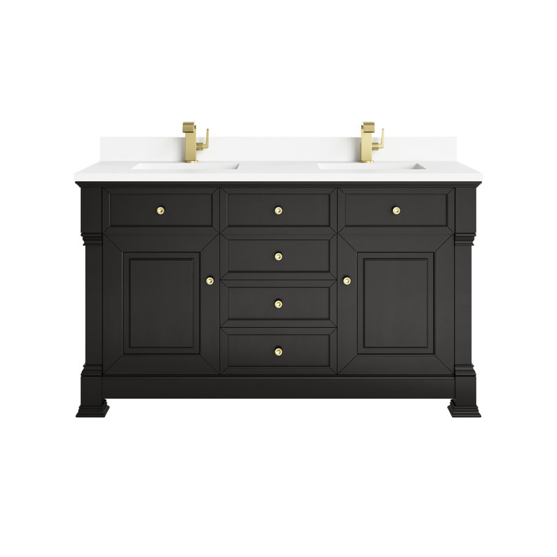 Brookfield 60'' W Double Vanity, White Zeus, Single Hole, Black Onyx
