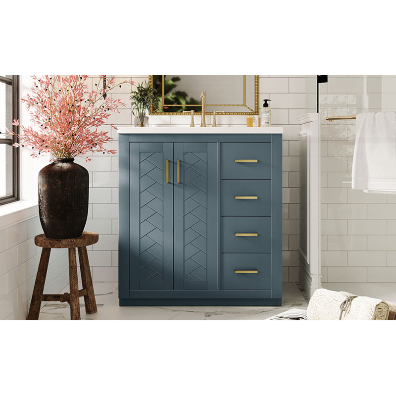 Meuble-lavabo 30 po avec lavabo en céramique, Bleu