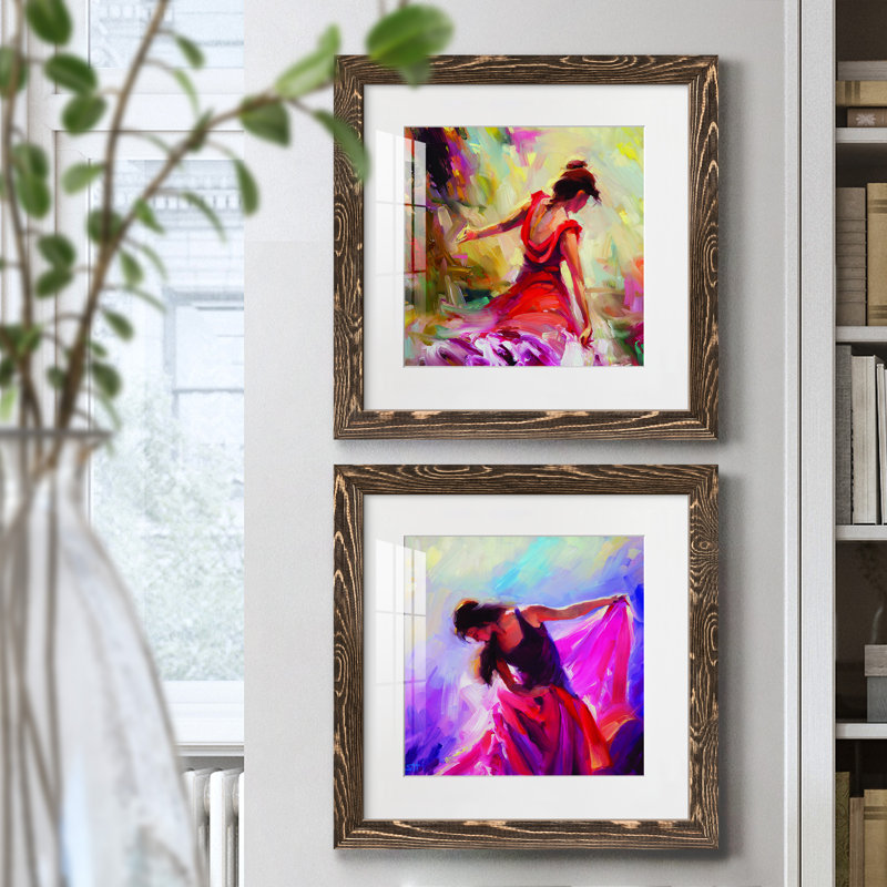 Danseuse - ensemble de 2 cadres photo, H 20 po x l 40 po x P 1,5 po, Encadré de bois de noyer