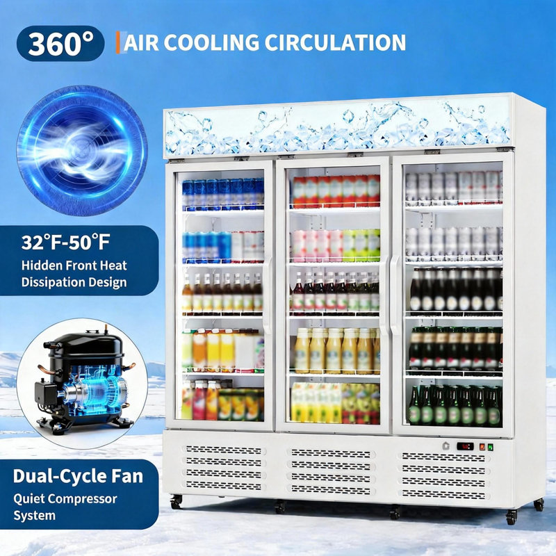 3 Glass Door Display Refrigerator, With 360° Circulation Cooling, White