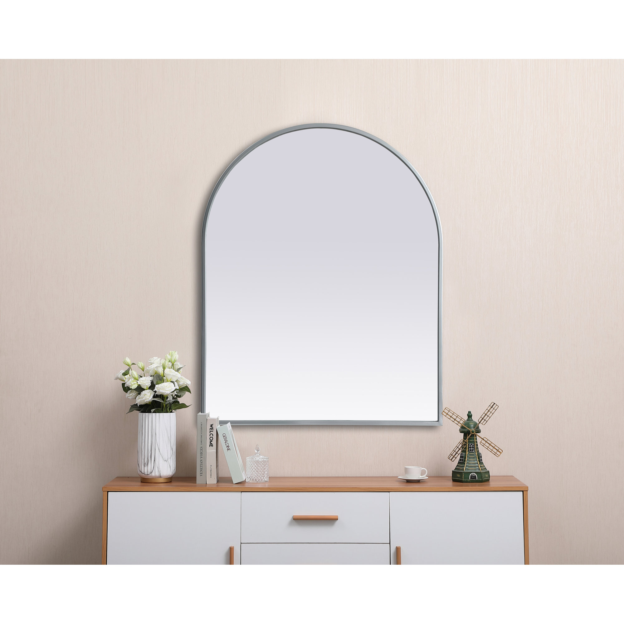 Sabine Metal Arch Wall Mirror, 30" x 24", Silver