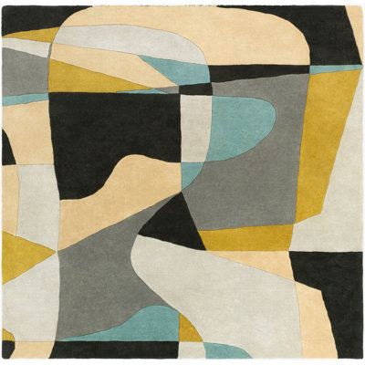 Gaye Gray Khaki Teal Hand-Tufted Geometric Rug