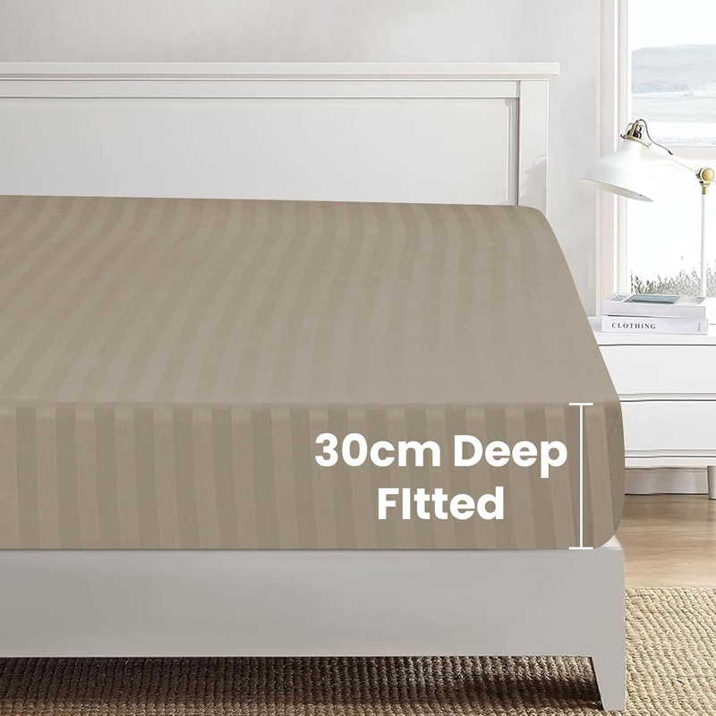 Microfiber Striped Duvet Cover Set with Pillowcases, Beige, Double Duvet Cover 2 Pillowcases