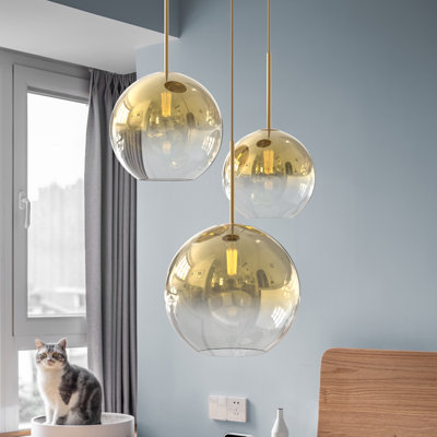 Lustre doré à 3 lumières avec abat-jour dégradé en verre Junathaen