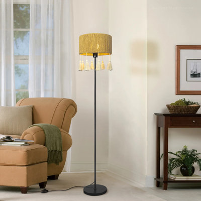 Lampe sur pied industrielle avec abat-jour en rotin pour lecture de canapé de chambre à coucher