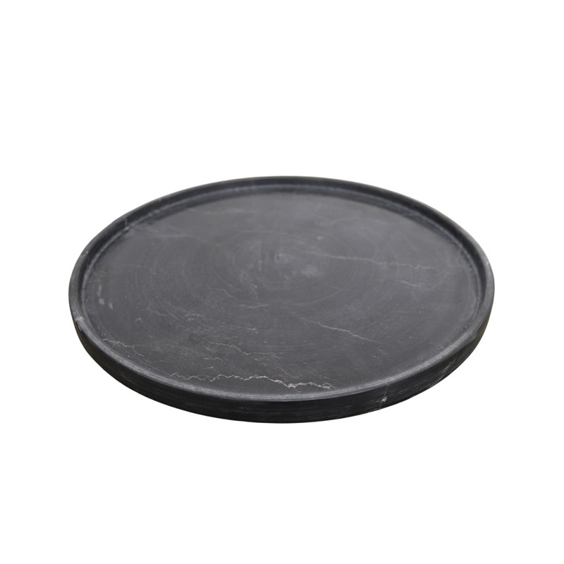 16” Round Jet Black Marble Serving Tray – Elegant Luxury Home & Kitchen Decor, 16"W x 0.5"D x 1"H