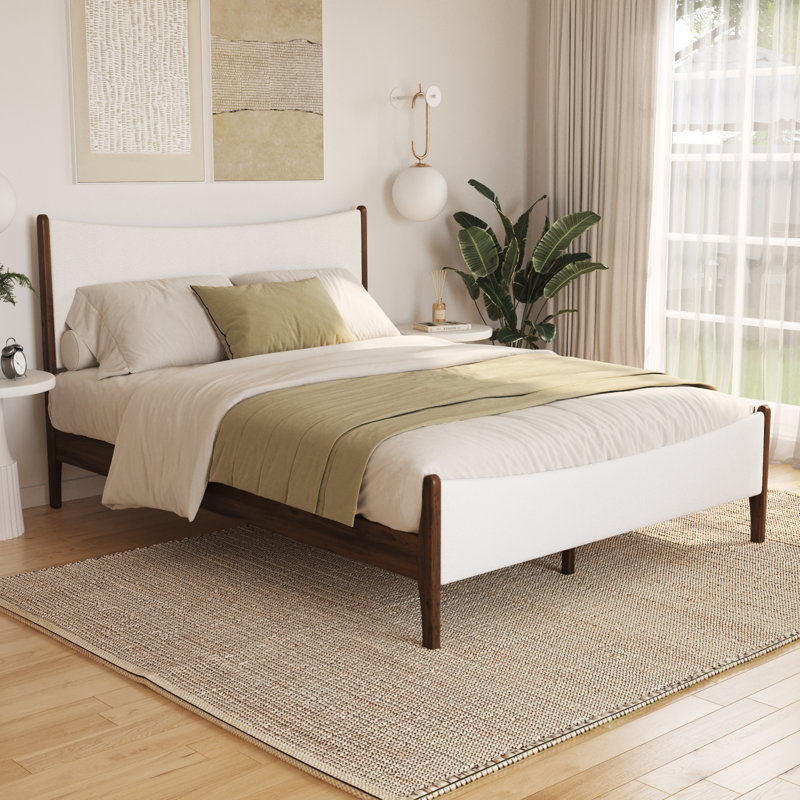 Rowtag Agapita Upholstered Boucle Solid Wood Platform Bed, Walnut, King