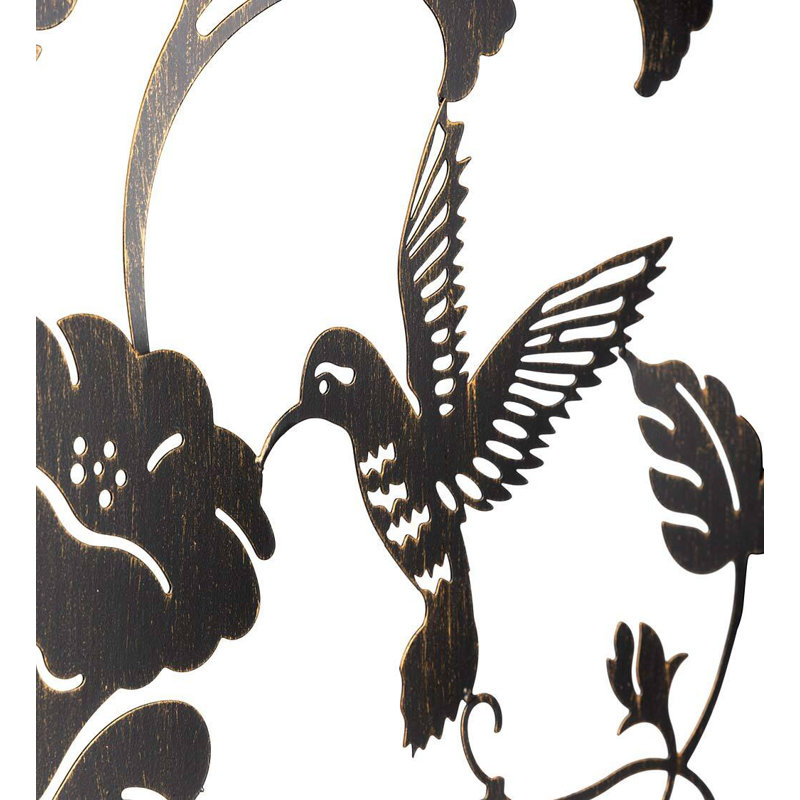 Black Metal Arched Garden Arbor with Hummingbird Design