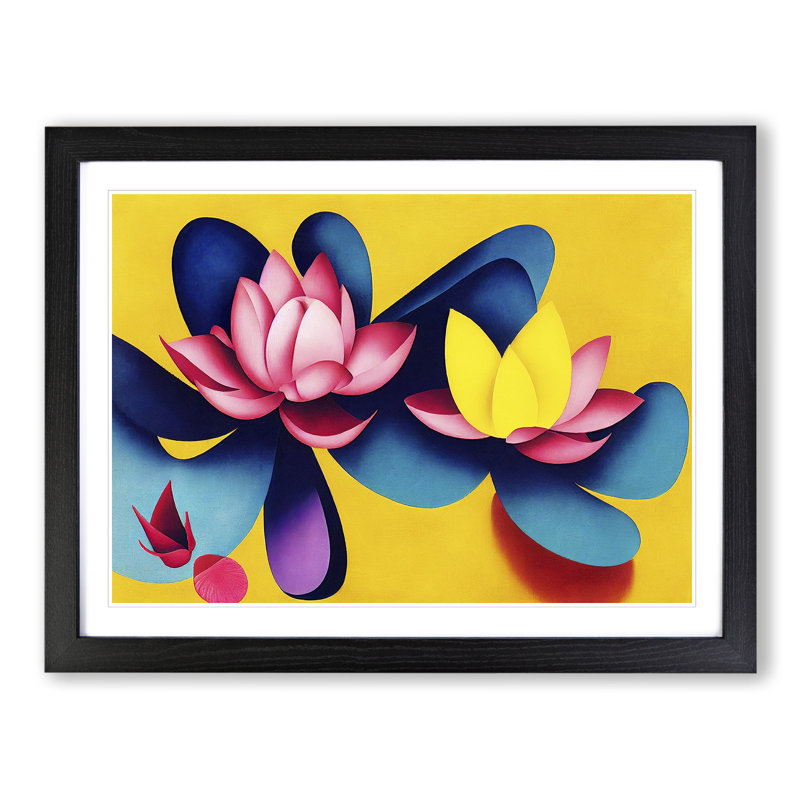 Lotus Flowers - Single Picture Frame Print, Black, 46cm H x 64cm W x 2cm D