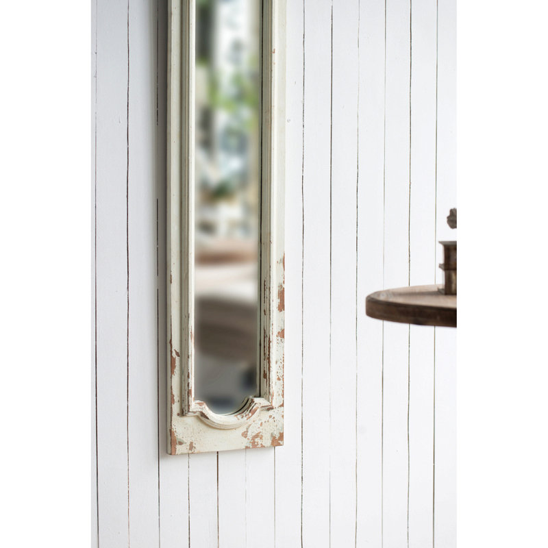 11.8X1.6X69.3" Floor Mirror With Distressed White Finish