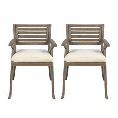 Kristi Outdoor Dining Chair, Cream Cushions, Gray Acacia Wood