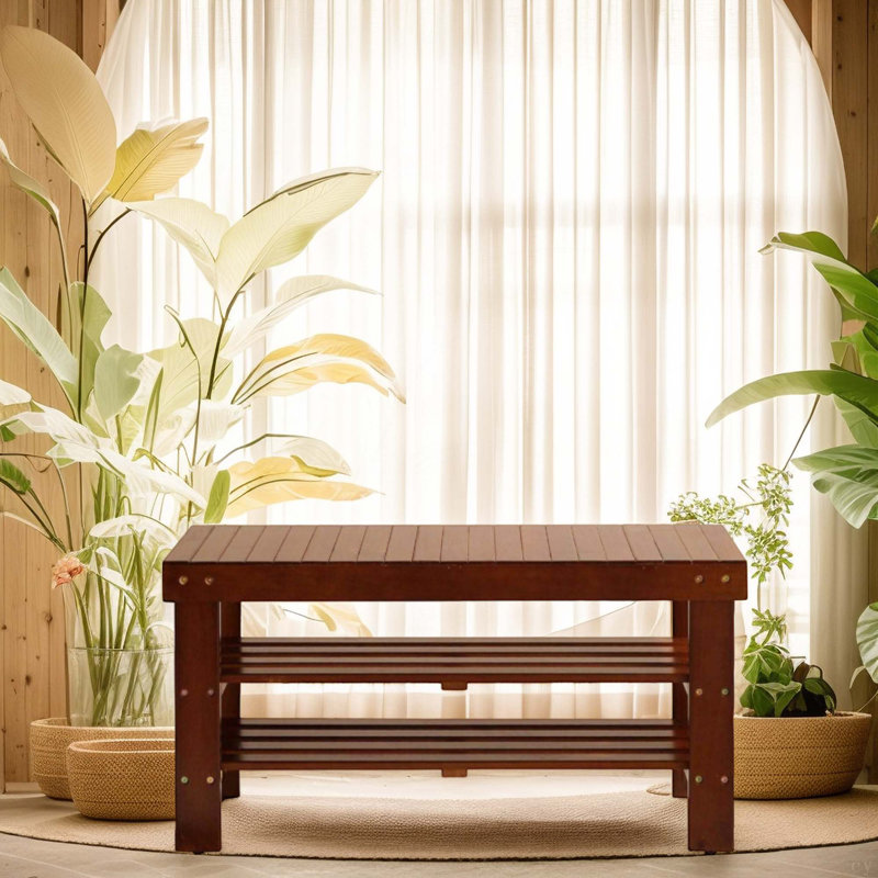 Pina Quality Solid Wood Shoe Bench, Finish, Cherry