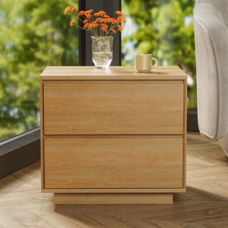 Table de chevet 21,6 po de large à 2 tiroirs - Finition grain de bois, table de chevet compacte, Individuel, Chêne