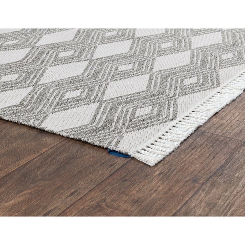 Maya Indoor Outdoor Area Rug, Pebble Gray, Handwoven Diamond, Fringe, Gray, Rectangle 2' x 3'