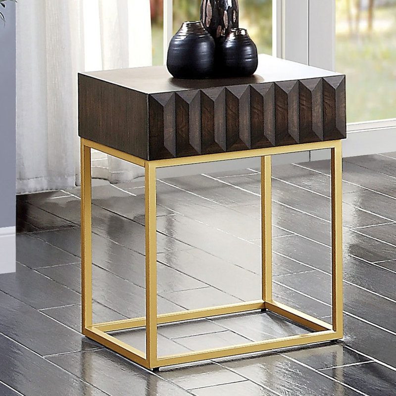 Table d'appoint contemporaine avec tiroirs dissimulés et finition dorée