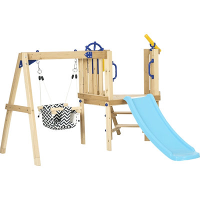 Extérieur avec balançoire, glissade et fort - maisonnette en bois, haute stabilité, pour cour de jeu de 1,5 à 4 ans, convient