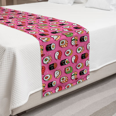 Ambesonne Wasabi Bed Runner Kawaii Style Sushi Pink and Multicolor