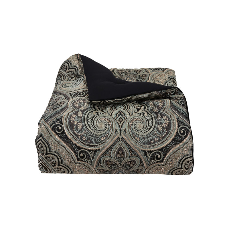 Queen Black and Teal Reversible Comforter Set