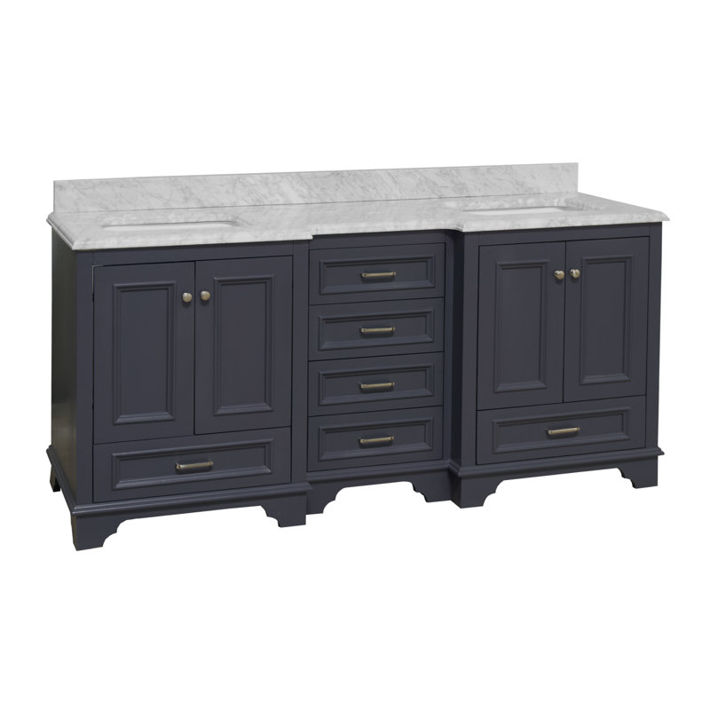 Loughlam 72'' Double Bathroom Vanity with Top, Marine Gray, Carrara Marble