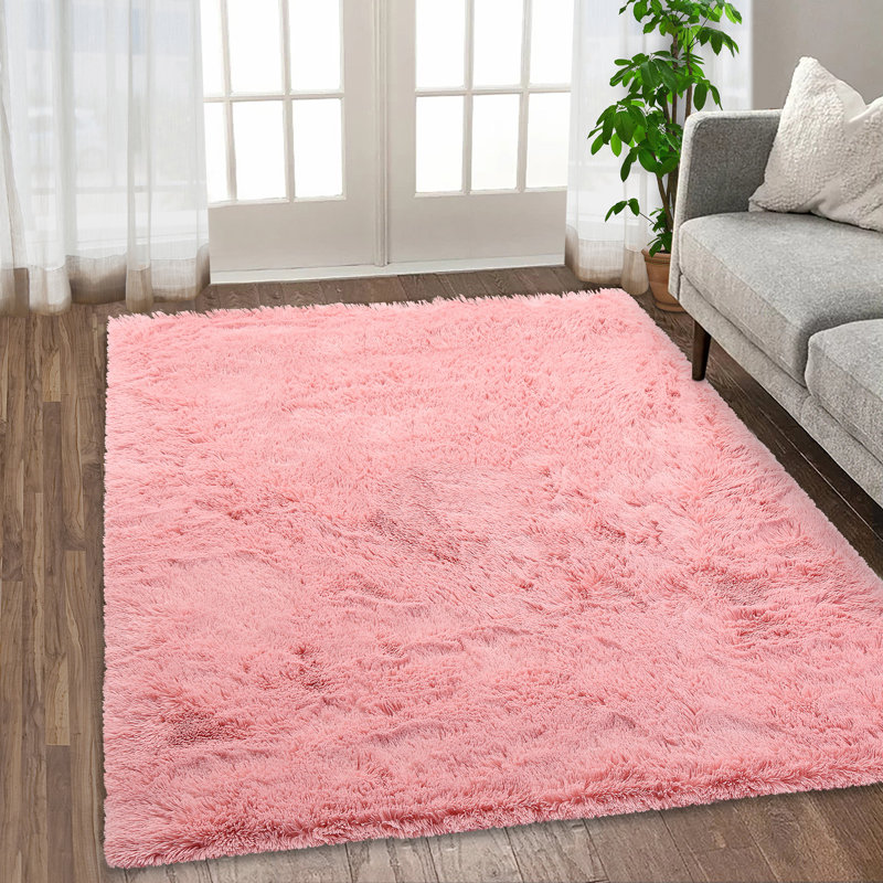 Pink Washable Shag Area Rugs Non-Slip Fluffy Shag Plush Fuzzy Shaggy Rug for Living Room, Bedroom, Home Decor