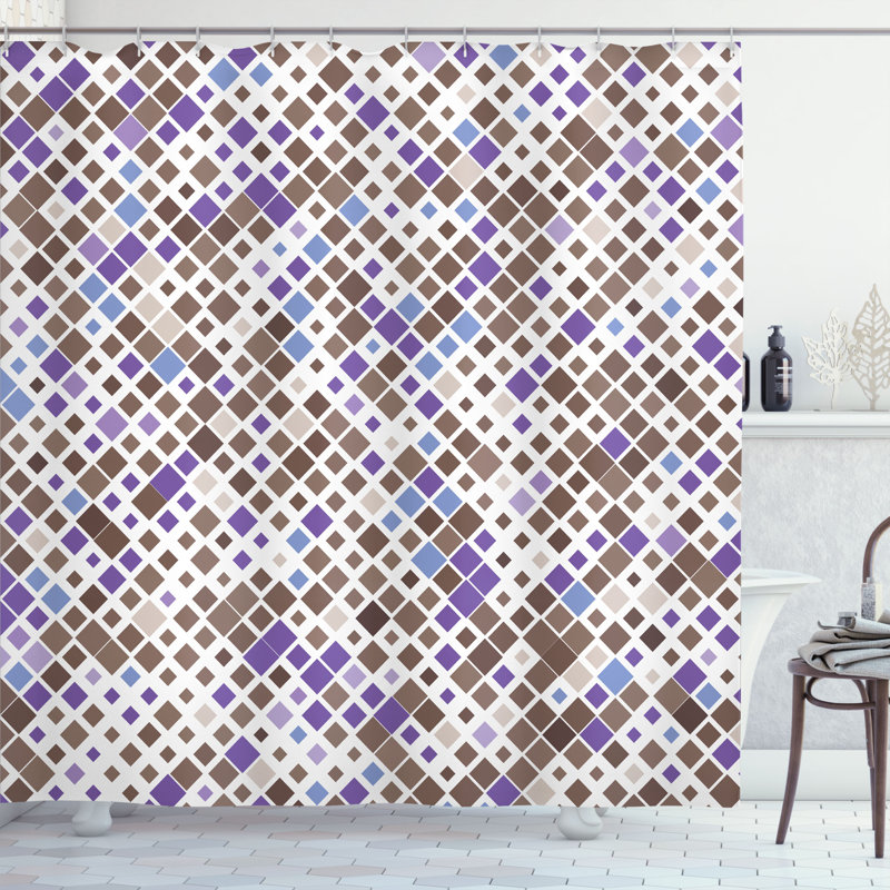  Rideau de douche mauve rétro Artsy + crochets, H 69 po x l 84 po, Taupe chaleureux