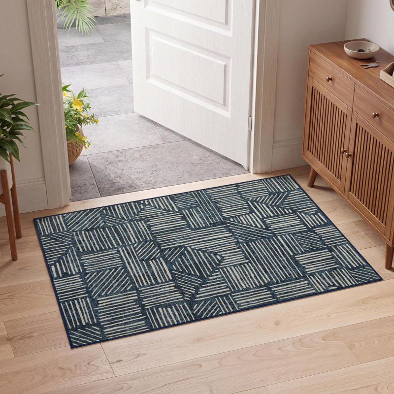 Tapis géométrique abstrait moderne lavable à la machine, tapis doux antidérapant à poils courts, Noir, 2 x 3 pi