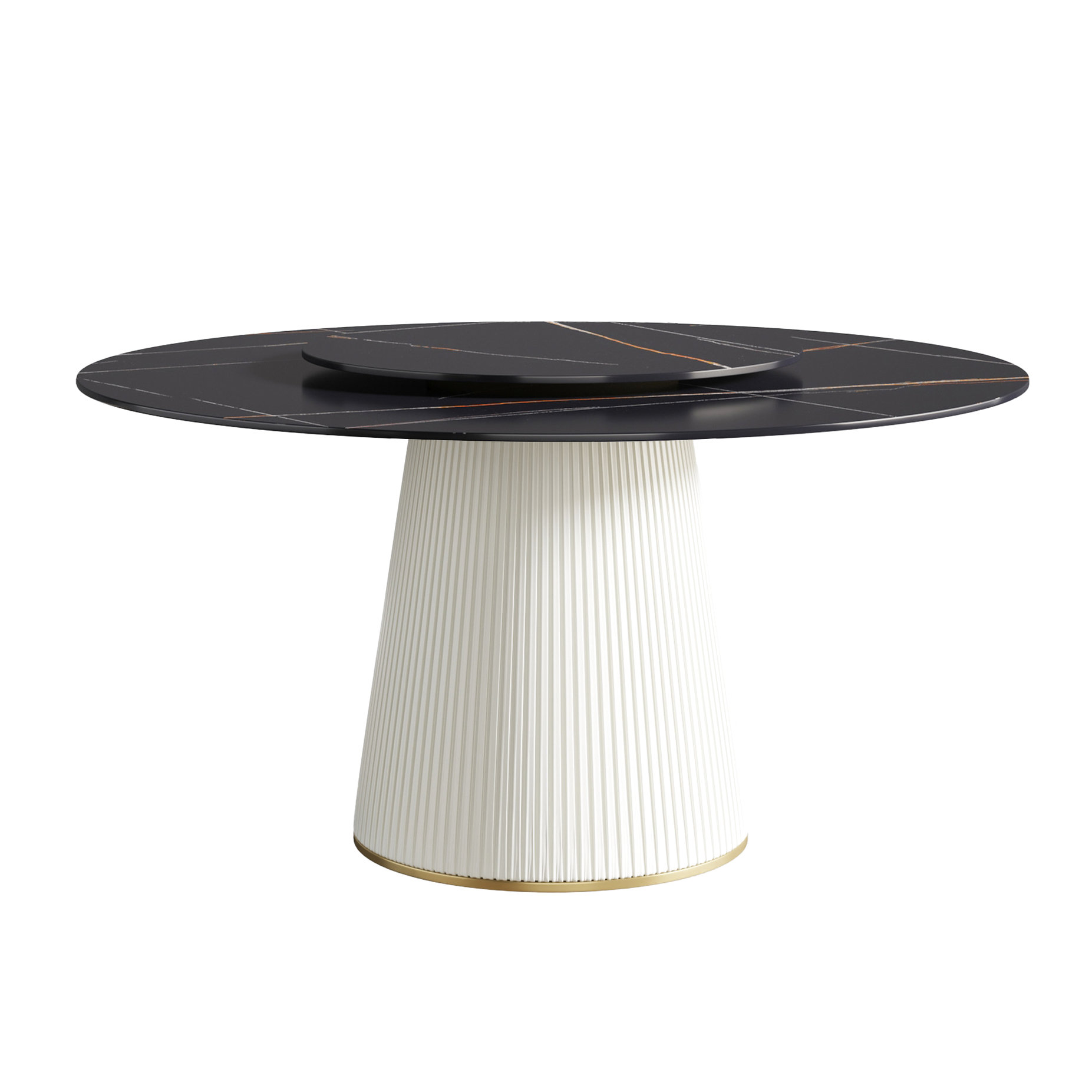 Orren Ellis 57.63" Round Black Artificial Stone Table - Beige Plywood ...