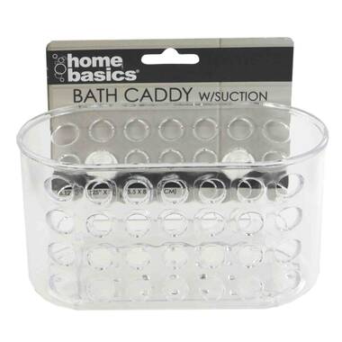 Home Basics Large Plastic Bath Caddy with Suction Cups, Clear