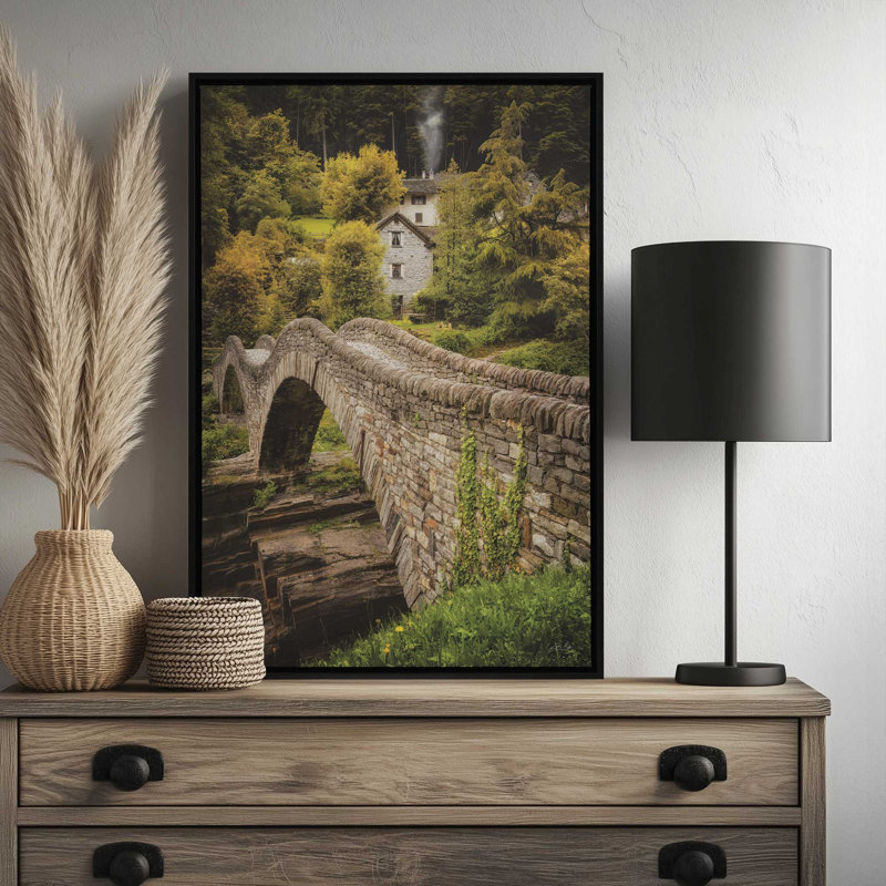 «The ancien pont» par Martin Podt, reproduction d'art, L 32 po x H 48 po, Doré, Toile avec cadre