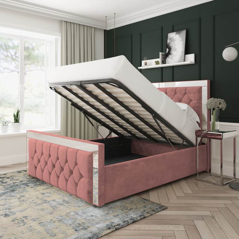 Chesterfield Mirror Upholstered Ottoman, Kingsize (5'), Pink