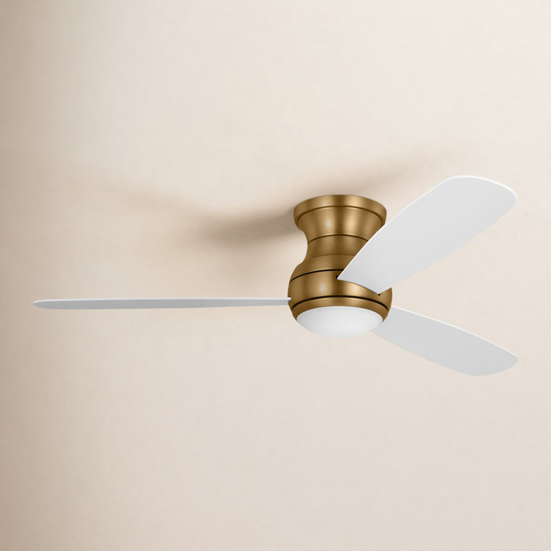 Keed 52'' Ceiling Fan with LED Lights, Matte White, Satin Brass